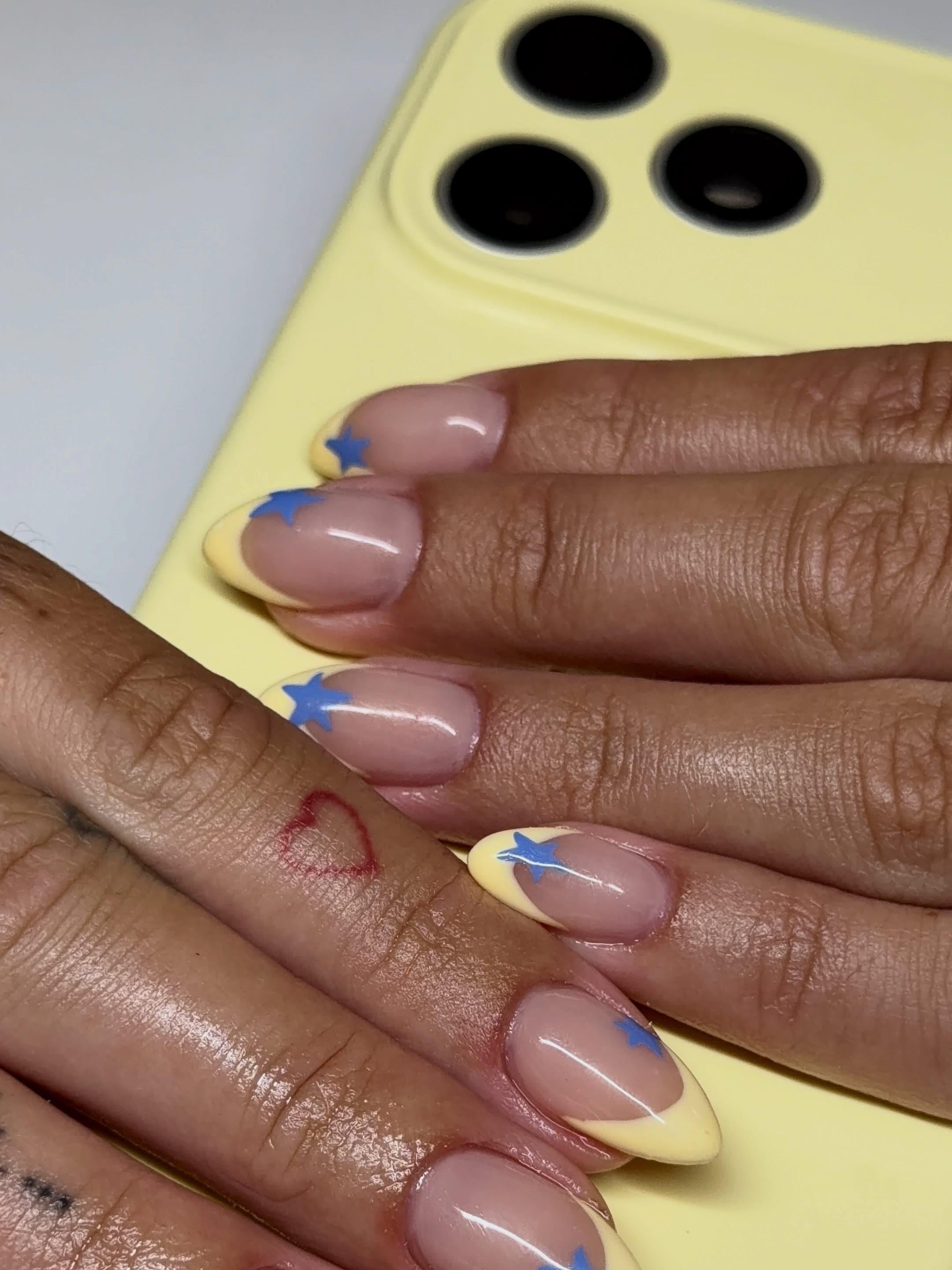 Yellow and blue star French tip nail set
